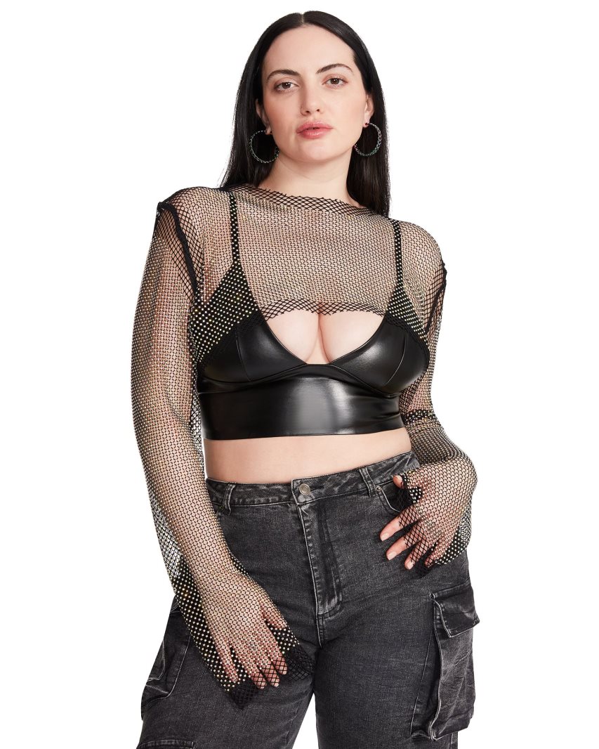 Black Steve Madden Mesh Rhinestone Women's Tops | PH 4582KVM